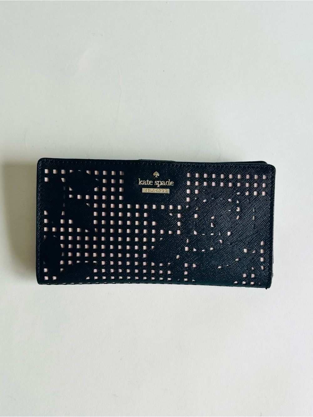 Kate Spade Black White Crossgrain Leather Zip Around Wallet